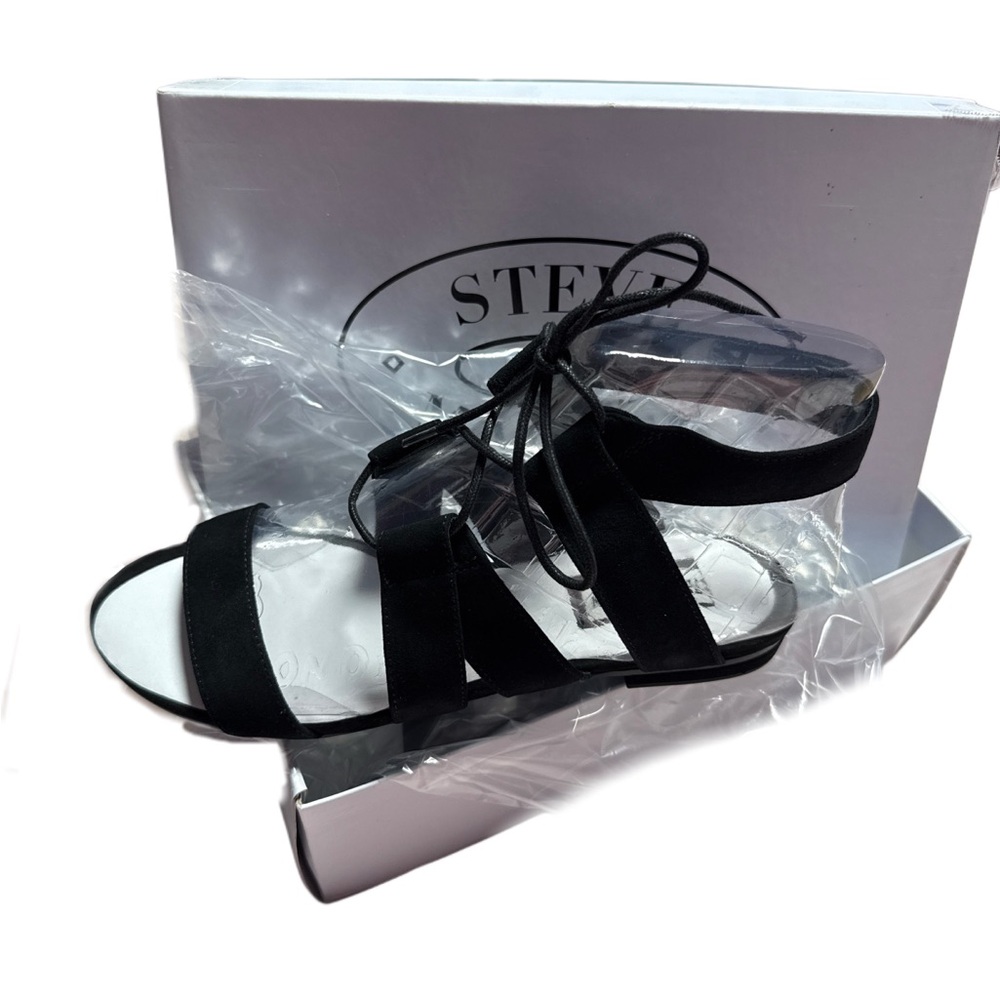 BNIB Black Steve Madden August Sand Suede Leather Lace-Up Sandals Womans Size 8